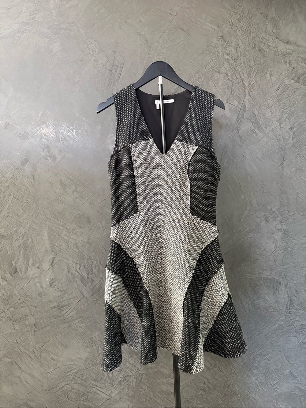 Like New 10 Crosby Derek Lam Black & Gray Tweed Textured V-Neck Mini Dress